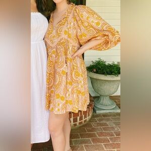 Floral Paisley Yellow and Pink Dress